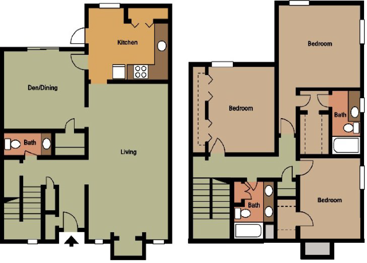 3 bedroom 2.5 bathroom floor plan A at The Halsten at Vinings Mountain Apartments, Georgia